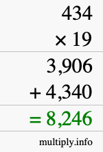 How to calculate 434 times 19 using long multiplication