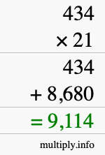 How to calculate 434 times 21 using long multiplication