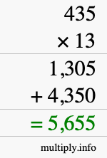 How to calculate 435 times 13 using long multiplication How to calculate 435 times 13 using long multiplication