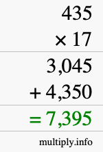 How to calculate 435 times 17 using long multiplication
