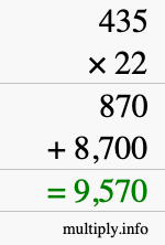 How to calculate 435 times 22 using long multiplication How to calculate 435 times 22 using long multiplication