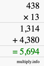 How to calculate 438 times 13 using long multiplication
