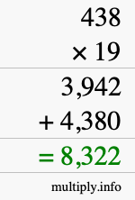 How to calculate 438 times 19 using long multiplication