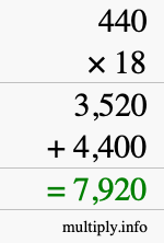 How to calculate 440 times 18 using long multiplication How to calculate 440 times 18 using long multiplication