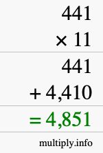 How to calculate 441 times 11 using long multiplication How to calculate 441 times 11 using long multiplication