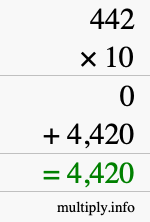 How to calculate 442 times 10 using long multiplication How to calculate 442 times 10 using long multiplication