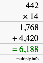 How to calculate 442 times 14 using long multiplication How to calculate 442 times 14 using long multiplication
