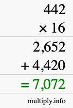 How to calculate 442 times 16 using long multiplication How to calculate 442 times 16 using long multiplication