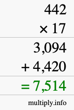 How to calculate 442 times 17 using long multiplication How to calculate 442 times 17 using long multiplication