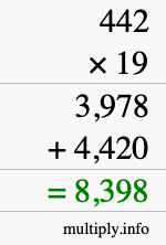 How to calculate 442 times 19 using long multiplication How to calculate 442 times 19 using long multiplication