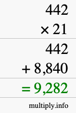How to calculate 442 times 21 using long multiplication How to calculate 442 times 21 using long multiplication