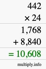 How to calculate 442 times 24 using long multiplication How to calculate 442 times 24 using long multiplication