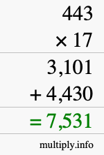 How to calculate 443 times 17 using long multiplication How to calculate 443 times 17 using long multiplication