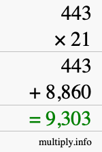 How to calculate 443 times 21 using long multiplication How to calculate 443 times 21 using long multiplication