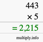 How to calculate 443 times 5 using long multiplication How to calculate 443 times 5 using long multiplication