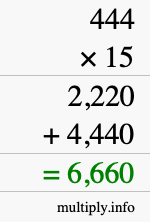 How to calculate 444 times 15 using long multiplication How to calculate 444 times 15 using long multiplication