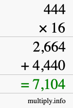 How to calculate 444 times 16 using long multiplication