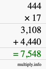How to calculate 444 times 17 using long multiplication How to calculate 444 times 17 using long multiplication