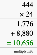 How to calculate 444 times 24 using long multiplication How to calculate 444 times 24 using long multiplication