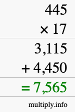 How to calculate 445 times 17 using long multiplication How to calculate 445 times 17 using long multiplication