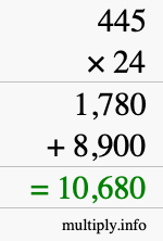 How to calculate 445 times 24 using long multiplication How to calculate 445 times 24 using long multiplication