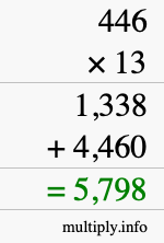 How to calculate 446 times 13 using long multiplication