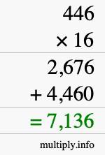 How to calculate 446 times 16 using long multiplication How to calculate 446 times 16 using long multiplication