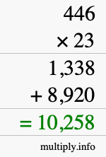How to calculate 446 times 23 using long multiplication