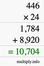 How to calculate 446 times 24 using long multiplication How to calculate 446 times 24 using long multiplication