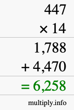 How to calculate 447 times 14 using long multiplication How to calculate 447 times 14 using long multiplication