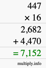 How to calculate 447 times 16 using long multiplication How to calculate 447 times 16 using long multiplication