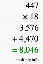 How to calculate 447 times 18 using long multiplication
