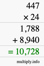 How to calculate 447 times 24 using long multiplication How to calculate 447 times 24 using long multiplication