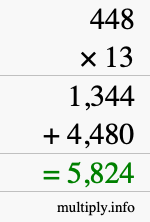 How to calculate 448 times 13 using long multiplication