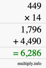 How to calculate 449 times 14 using long multiplication How to calculate 449 times 14 using long multiplication