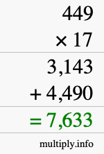 How to calculate 449 times 17 using long multiplication How to calculate 449 times 17 using long multiplication