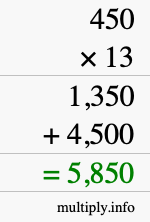 How to calculate 450 times 13 using long multiplication How to calculate 450 times 13 using long multiplication