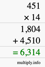 How to calculate 451 times 14 using long multiplication How to calculate 451 times 14 using long multiplication