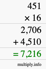 How to calculate 451 times 16 using long multiplication How to calculate 451 times 16 using long multiplication