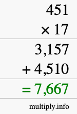 How to calculate 451 times 17 using long multiplication How to calculate 451 times 17 using long multiplication