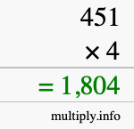How to calculate 451 times 4 using long multiplication How to calculate 451 times 4 using long multiplication