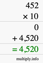 How to calculate 452 times 10 using long multiplication How to calculate 452 times 10 using long multiplication