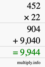 How to calculate 452 times 22 using long multiplication How to calculate 452 times 22 using long multiplication