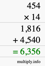 How to calculate 454 times 14 using long multiplication How to calculate 454 times 14 using long multiplication