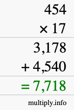 How to calculate 454 times 17 using long multiplication