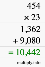 How to calculate 454 times 23 using long multiplication How to calculate 454 times 23 using long multiplication