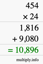 How to calculate 454 times 24 using long multiplication How to calculate 454 times 24 using long multiplication