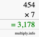 How to calculate 454 times 7 using long multiplication