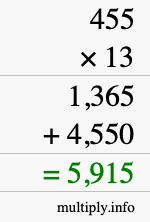 How to calculate 455 times 13 using long multiplication How to calculate 455 times 13 using long multiplication