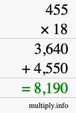 How to calculate 455 times 18 using long multiplication How to calculate 455 times 18 using long multiplication